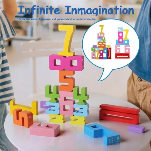 20Pcs Wooden Number Building Blocks,Montessori Number Block Math Learning Toys for Kids,Digital Educational Stacking Counting Toys,Gifts for Boys and Girls in Saudi Arabia