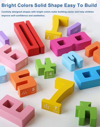 20Pcs Wooden Number Building Blocks,Montessori Number Block Math Learning Toys for Kids,Digital Educational Stacking Counting Toys,Gifts for Boys and Girls in Saudi Arabia