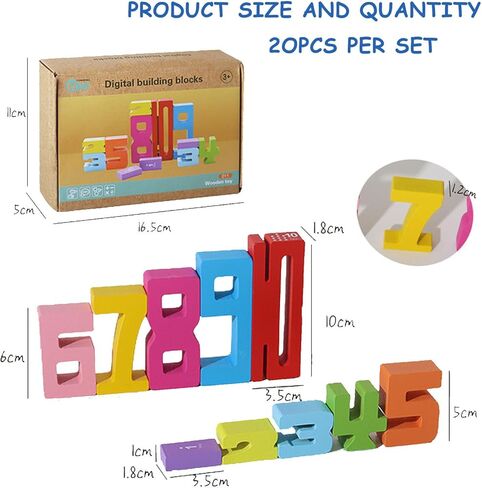 20Pcs Wooden Number Building Blocks,Montessori Number Block Math Learning Toys for Kids,Digital Educational Stacking Counting Toys,Gifts for Boys and Girls in Saudi Arabia