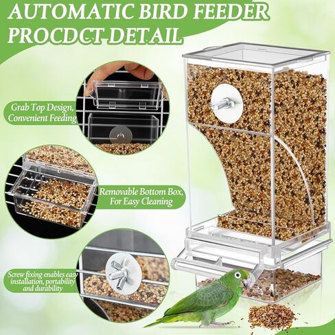 Novabright 7 Pcs No Mess Bird Feeder Water Dispenser Set Include Automatic Parakeet Feeder and Drinker with Bird Paw Grinding Stick Cage Accessories for Small Medium Cockatiel Lovebird(Classic,Clear) in Kuwait