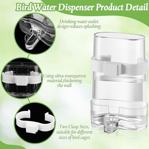 Novabright 7 Pcs No Mess Bird Feeder Water Dispenser Set Include Automatic Parakeet Feeder and Drinker with Bird Paw Grinding Stick Cage Accessories for Small Medium Cockatiel Lovebird(Classic,Clear) in Kuwait