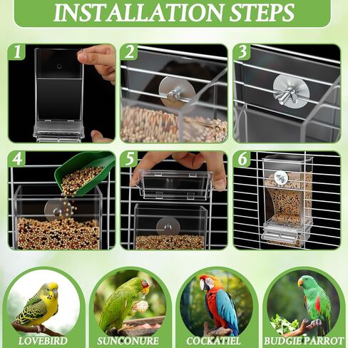 Novabright 7 Pcs No Mess Bird Feeder Water Dispenser Set Include Automatic Parakeet Feeder and Drinker with Bird Paw Grinding Stick Cage Accessories for Small Medium Cockatiel Lovebird(Classic,Clear) in Kuwait