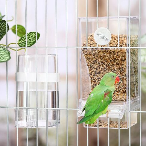 Novabright 7 Pcs No Mess Bird Feeder Water Dispenser Set Include Automatic Parakeet Feeder and Drinker with Bird Paw Grinding Stick Cage Accessories for Small Medium Cockatiel Lovebird(Classic,Clear) in Kuwait