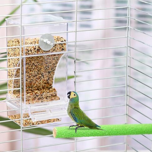 Novabright 7 Pcs No Mess Bird Feeder Water Dispenser Set Include Automatic Parakeet Feeder and Drinker with Bird Paw Grinding Stick Cage Accessories for Small Medium Cockatiel Lovebird(Classic,Clear) in Kuwait