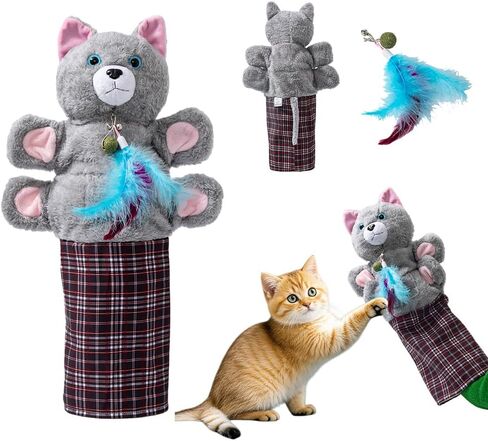 قفاز مصارعة القطط مع جرس والنعناع البري - مصارعة دمى للقطط مع بطانة قوية للعب الآمن، لعبة دمية تفاعلية للعب في الأماكن المغلقة، وممارسة الرياضة وتخفيف الملل، والترابط العائلي وتدريب القطط in Kuwait