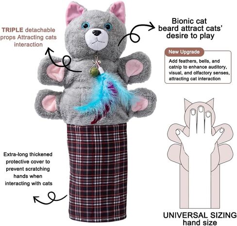 قفاز مصارعة القطط مع جرس والنعناع البري - مصارعة دمى للقطط مع بطانة قوية للعب الآمن، لعبة دمية تفاعلية للعب في الأماكن المغلقة، وممارسة الرياضة وتخفيف الملل، والترابط العائلي وتدريب القطط in Kuwait