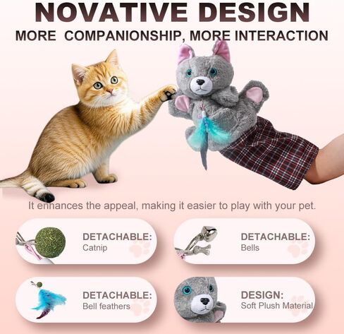 قفاز مصارعة القطط مع جرس والنعناع البري - مصارعة دمى للقطط مع بطانة قوية للعب الآمن، لعبة دمية تفاعلية للعب في الأماكن المغلقة، وممارسة الرياضة وتخفيف الملل، والترابط العائلي وتدريب القطط in Kuwait
