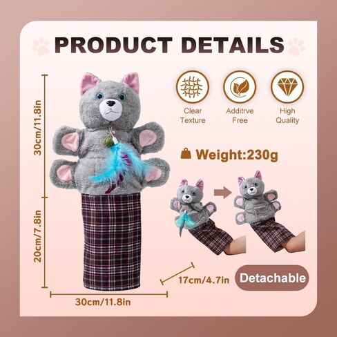 قفاز مصارعة القطط مع جرس والنعناع البري - مصارعة دمى للقطط مع بطانة قوية للعب الآمن، لعبة دمية تفاعلية للعب في الأماكن المغلقة، وممارسة الرياضة وتخفيف الملل، والترابط العائلي وتدريب القطط in Kuwait