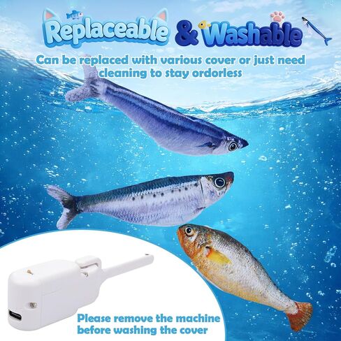 3PCS Interactive Cat Toy Floppy Fish Cat Toy with Crinkle Paper & Fishing Pole, Moving Cat Toys for Indoor Cats Boredom Relief, Rechargeable Automatic Touch-Activated Toys for Interactive Fun in Saudi Arabia