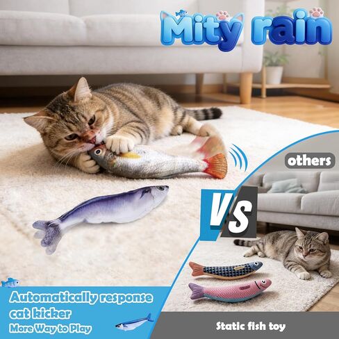 3PCS Interactive Cat Toy Floppy Fish Cat Toy with Crinkle Paper & Fishing Pole, Moving Cat Toys for Indoor Cats Boredom Relief, Rechargeable Automatic Touch-Activated Toys for Interactive Fun in Saudi Arabia