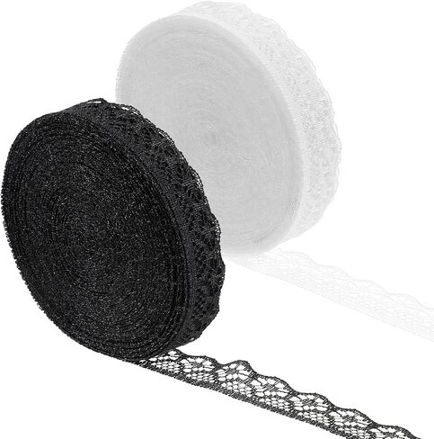 White Lace Ribbon Roll, 30 Yards 0.5 Inch Lace Trim Black & White Floral Hollow Edge Crochet Sewing Laces Ribbons for Crafts, Bouquet Gift Wrapping, Wedding Dress Decoration, DIY Sewing in Saudi Arabia