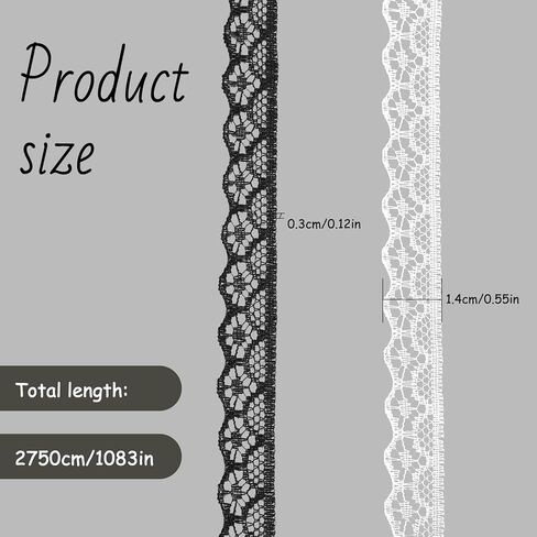 White Lace Ribbon Roll, 30 Yards 0.5 Inch Lace Trim Black & White Floral Hollow Edge Crochet Sewing Laces Ribbons for Crafts, Bouquet Gift Wrapping, Wedding Dress Decoration, DIY Sewing in Saudi Arabia