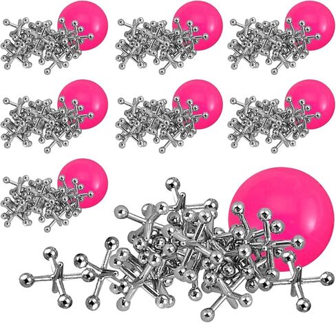 مجموعة ألعاب Playbees Metal Jacks - 12 مجموعة - ترفيه الأطفال القديم مع الرافعات المعدنية والكرة النطاطة - لعبة الرافعات الكلاسيكية للمتعة وتنمية المهارات in Saudi Arabia