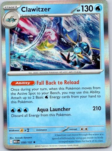 Clawitzer - 038/132 - Mega Evolutions - نادر - Holo - بطاقة NM/M in Kuwait
