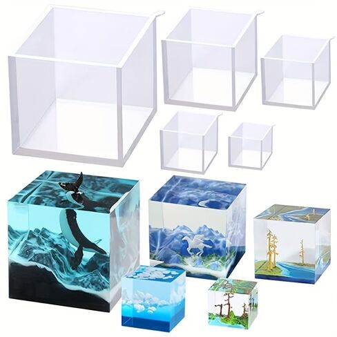 5pcs Large Deep Square Resin Mold Silicone, Epoxy Resin PouringMold DIY Box ResinSilicone Set Mold, Transparent Cube SiliconeMold for ResinCasting, Cup Shaped Candle in Saudi Arabia