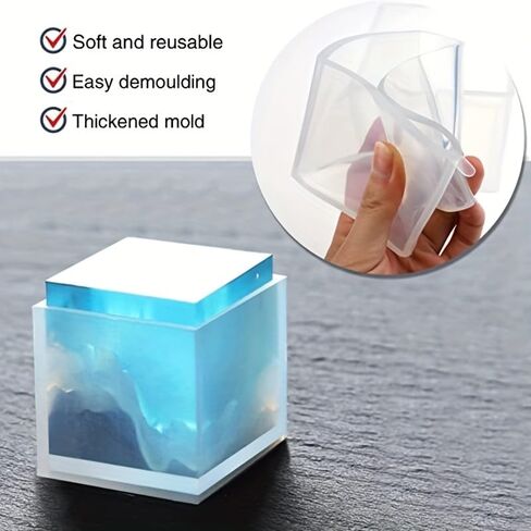 5pcs Large Deep Square Resin Mold Silicone, Epoxy Resin PouringMold DIY Box ResinSilicone Set Mold, Transparent Cube SiliconeMold for ResinCasting, Cup Shaped Candle in Saudi Arabia