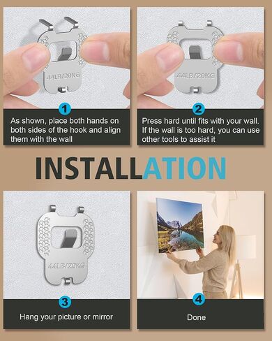 20Pcs New Drywall Picture Hangers : Wall Picture Frame Hangers 44Ib - No Damage Heavy Duty Wall Hanger for Art exhibitions, Photographs, Posters, Offices, Christmas Decorations, and Other Settings. in Saudi Arabia