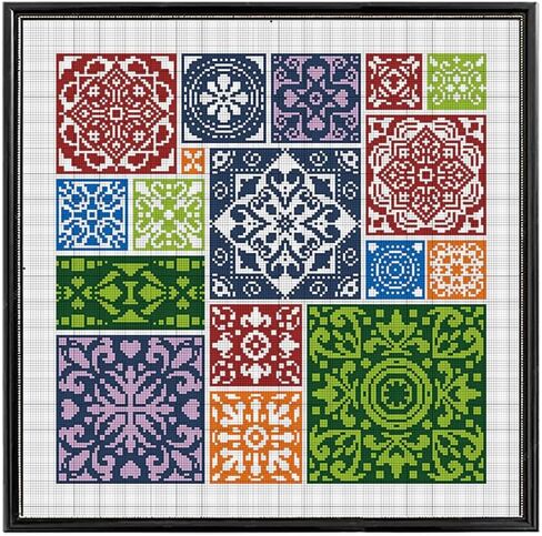 FREEBLOSS 11CT Tile Stamped Cross Stitch Kits Full Embroidery Kits with Instruction Cross Stitch Wall Hanging Kit for Needlepoint Adults Wall Art Decoration 18x18in/45x45cm in Saudi Arabia