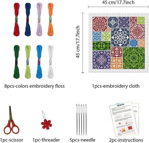 FREEBLOSS 11CT Tile Stamped Cross Stitch Kits Full Embroidery Kits with Instruction Cross Stitch Wall Hanging Kit for Needlepoint Adults Wall Art Decoration 18x18in/45x45cm in Saudi Arabia
