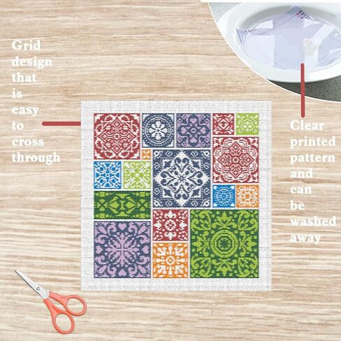 FREEBLOSS 11CT Tile Stamped Cross Stitch Kits Full Embroidery Kits with Instruction Cross Stitch Wall Hanging Kit for Needlepoint Adults Wall Art Decoration 18x18in/45x45cm in Saudi Arabia