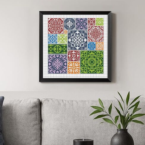 FREEBLOSS 11CT Tile Stamped Cross Stitch Kits Full Embroidery Kits with Instruction Cross Stitch Wall Hanging Kit for Needlepoint Adults Wall Art Decoration 18x18in/45x45cm in Saudi Arabia