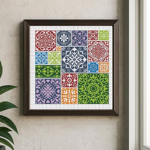 FREEBLOSS 11CT Tile Stamped Cross Stitch Kits Full Embroidery Kits with Instruction Cross Stitch Wall Hanging Kit for Needlepoint Adults Wall Art Decoration 18x18in/45x45cm in Saudi Arabia