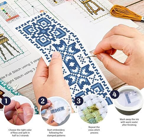 freebloss 12pcs عبر غرزة المرجعية عدة للمبتدئين الكبار النمط التقليدي مختوم التطريز المرجعية مجموعات الإشارات المرجعية الحرفية مع تعليمات 11CT 8''x2.4'' in Saudi Arabia