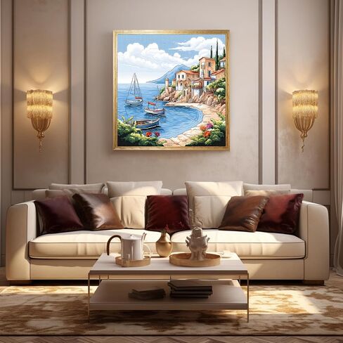 51buyoutgo 11CT Stamped Cross Stitch Kits for Adults - 16x16 IN Beginner Embroidery Kit with Funny Washable Bay Landscape Pattern, Pre Printed Fabric, Fit for DIY Home Decor, Mom Gifts & Stress Relief in Kuwait