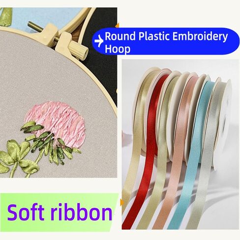 طقم تطريز شريط ساربوتر، تصميم زهور ثلاثي الأبعاد مع إطار، فن تطريز DIY لديكور المنزل (زهور وردية بيضاء) in Saudi Arabia