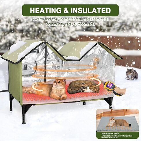بيت قطط خارجي مُدفأ مقاوم للطقس لفصل الشتاء - بيت قطط كبير جدًا مُدفأ للخارج، سرير مرتفع، باب الهروب، مأوى قطط وحشية معزول بالكامل للعديد من القطط والكلاب الصغيرة، سهل التجميع in Kuwait