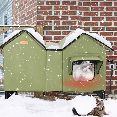 بيت قطط خارجي مُدفأ مقاوم للطقس لفصل الشتاء - بيت قطط كبير جدًا مُدفأ للخارج، سرير مرتفع، باب الهروب، مأوى قطط وحشية معزول بالكامل للعديد من القطط والكلاب الصغيرة، سهل التجميع in Kuwait
