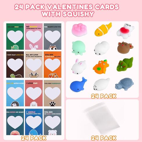 هدايا عيد الحب للأطفال - 24 عبوة من ألعاب موتشي سكويشيز مع بطاقات، هدايا تبادل هدايا الفصول الدراسية لعيد الحب، هدايا الحفلات، ألعاب فيدجيت القابلة للتمدد، ألعاب الضغط للأولاد والبنات in Kuwait