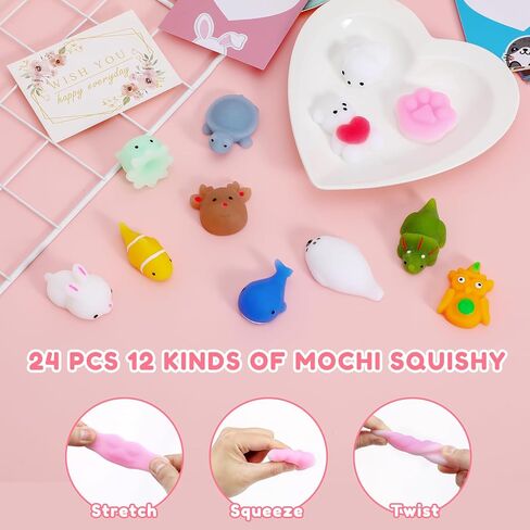هدايا عيد الحب للأطفال - 24 عبوة من ألعاب موتشي سكويشيز مع بطاقات، هدايا تبادل هدايا الفصول الدراسية لعيد الحب، هدايا الحفلات، ألعاب فيدجيت القابلة للتمدد، ألعاب الضغط للأولاد والبنات in Kuwait