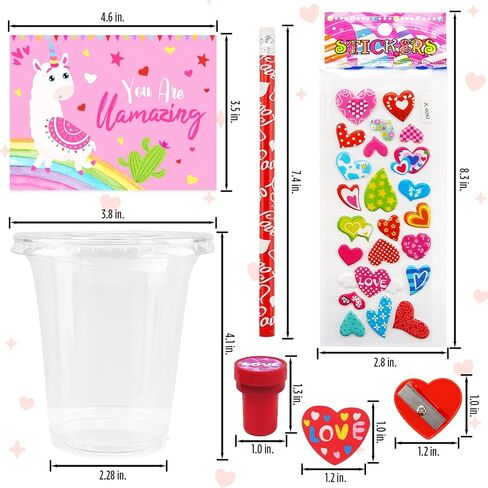 Valentines Day Gifts for Kids - 24 Pack Valentines Day Stationery Gift with Cards Pencils Stickers Erasers Stampers Sharpener Cups Classroom Prize School Exchange Boys Girls Party Favors in Saudi Arabia