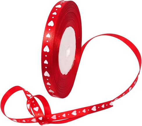 50 Yards Red Love Heart Ribbon Gift Wrap Ribbon Flower Crafts Decoration Supplies for Valentine's Day Birthday Wedding in Saudi Arabia