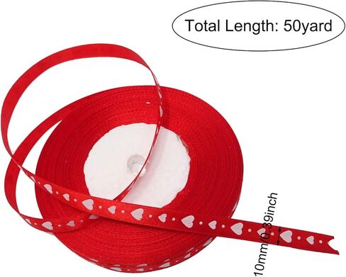 50 Yards Red Love Heart Ribbon Gift Wrap Ribbon Flower Crafts Decoration Supplies for Valentine's Day Birthday Wedding in Saudi Arabia