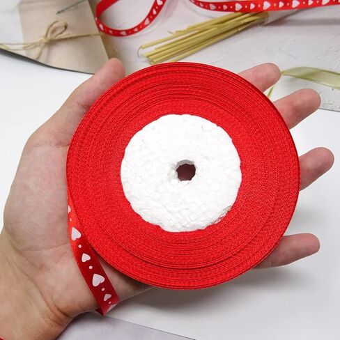 50 Yards Red Love Heart Ribbon Gift Wrap Ribbon Flower Crafts Decoration Supplies for Valentine's Day Birthday Wedding in Saudi Arabia