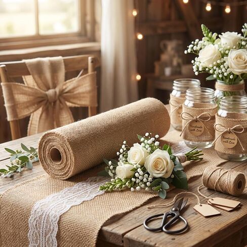 2m/Roll Vintage Jute Ribbon Bow Crafts Sewing DIY Wedding Gift Wrapping Party Table Runner Home Decor Multi-Size (2mx5cm) in Saudi Arabia