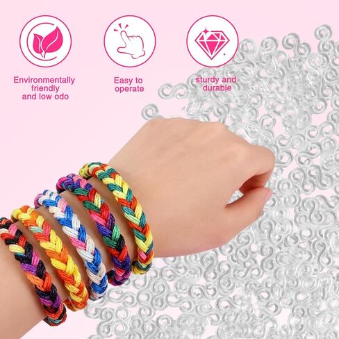 1000 قطعة من مشابك الشريط المطاطي للأساور المنوال، مجموعة أساور مطاطية مع مشابك وموصلات، صناعة الأساور بنفسك، مشابك بلاستيكية شفافة لحرف الأطفال والكبار in Kuwait