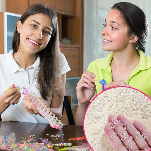 1000 قطعة من مشابك الشريط المطاطي للأساور المنوال، مجموعة أساور مطاطية مع مشابك وموصلات، صناعة الأساور بنفسك، مشابك بلاستيكية شفافة لحرف الأطفال والكبار in Kuwait