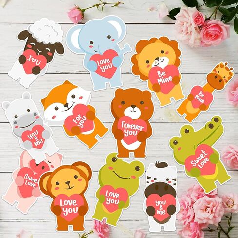 60PCS Valentine’s Day Cutouts for Bulletin Board Decoration, Valentines Animals with Heart Paper Cutouts for Valentines Day DIY Craft Wedding Party Classroom Office Wall Decoration in Saudi Arabia