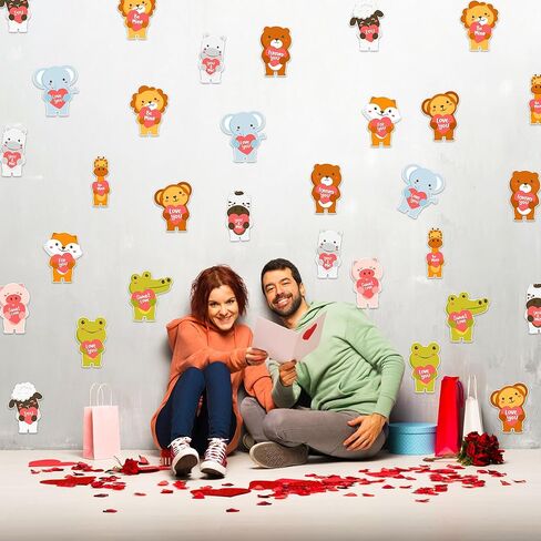 60PCS Valentine’s Day Cutouts for Bulletin Board Decoration, Valentines Animals with Heart Paper Cutouts for Valentines Day DIY Craft Wedding Party Classroom Office Wall Decoration in Saudi Arabia