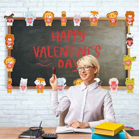 60PCS Valentine’s Day Cutouts for Bulletin Board Decoration, Valentines Animals with Heart Paper Cutouts for Valentines Day DIY Craft Wedding Party Classroom Office Wall Decoration in Saudi Arabia