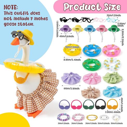 30Pcs Desk Goose Outfits 7inch Mini Goose Summer Colorful Clothes with Dress Bikini Swimming Rings Sunglasses Hats, Small Desk Duck Accessory for Magnetic Funny Geese Outdoor Statue Decor in Kuwait