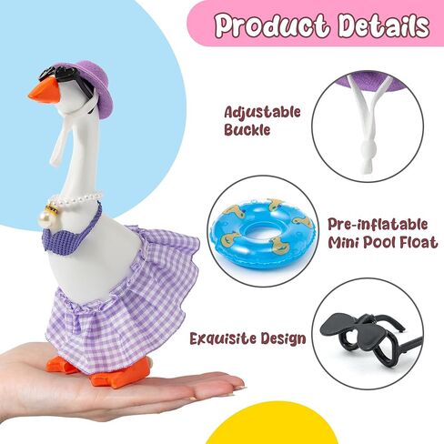 30Pcs Desk Goose Outfits 7inch Mini Goose Summer Colorful Clothes with Dress Bikini Swimming Rings Sunglasses Hats, Small Desk Duck Accessory for Magnetic Funny Geese Outdoor Statue Decor in Kuwait