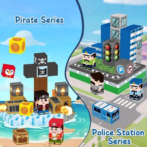 100 PCS Kids Magnetic Building Blocks, Police Station and Pirate Ship Theme, Educational Construction Toy Set, Creative Learning Playset in Saudi Arabia