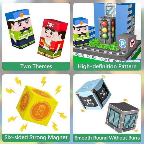 100 PCS Kids Magnetic Building Blocks, Police Station and Pirate Ship Theme, Educational Construction Toy Set, Creative Learning Playset in Saudi Arabia