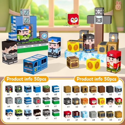 100 PCS Kids Magnetic Building Blocks, Police Station and Pirate Ship Theme, Educational Construction Toy Set, Creative Learning Playset in Saudi Arabia