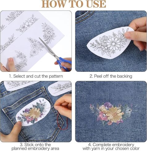 26 Pcs Embroidery Patterns, Floral Designs Water Soluble Embroidery Patterns, Sewing Accessories, Stick and Stitch Designs for Craft Enthusiasts Sewing in Saudi Arabia