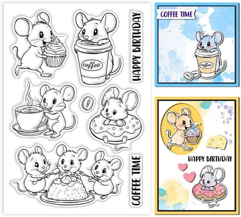 Mouse and Dessert Clear Stamps for Scrapbooking Mouse and Coffee Clear Stamps Cartoon Animal Silicone Transparent Stamp for Card Making DIY Embossing Journaling in Saudi Arabia